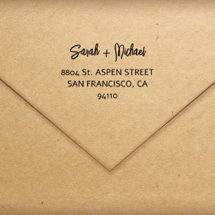 Simple Modern Script Couples Names Return Address  Rubber Stamp