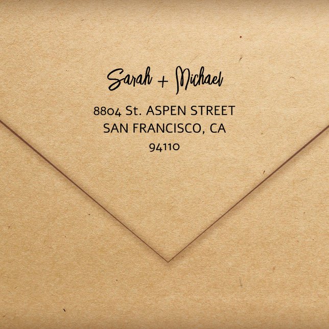 Simple Modern Script Couples Names Return Address  Rubber Stamp (Creator Uploaded)