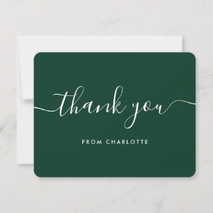 Simple Modern Script Dark Green Thank You Card
