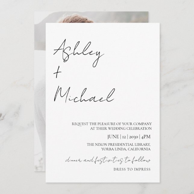 Simple Modern Script Dress Code Photo Wedding Invi Invitation (Front/Back)