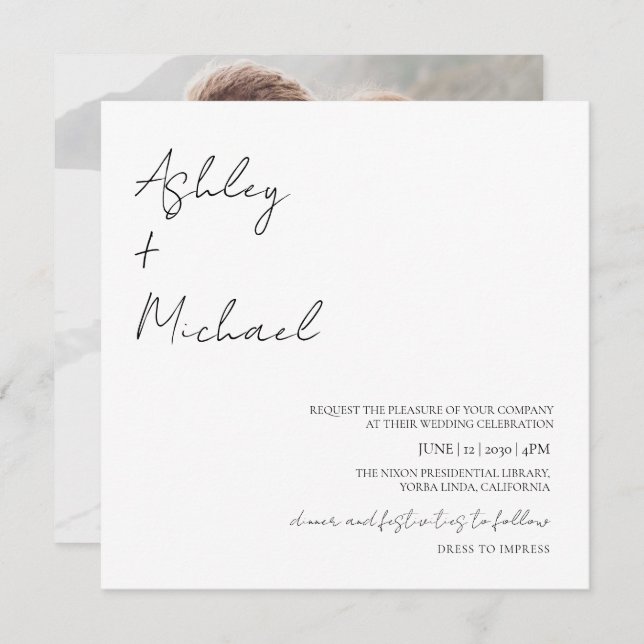 Simple Modern Script Dress Code Photo Wedding Invitation (Front/Back)