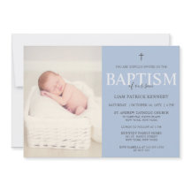 Simple Modern Script Dusty Blue Baptism for Boys