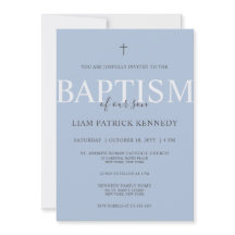 Simple Modern Script Dusty Blue Baptism for Boys