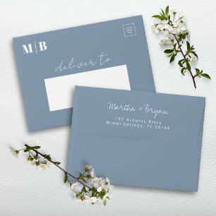 Simple Modern Script Dusty Blue Wedding  Envelope