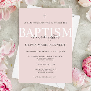 Simple Modern Script Dusty Rose Baptism for Girls Invitation