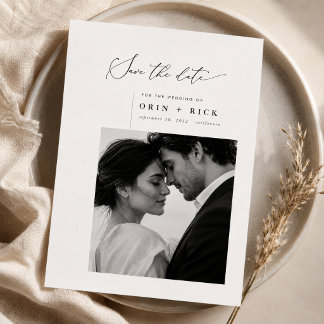 Simple Modern Script Elegant Photo Wedding Save The Date