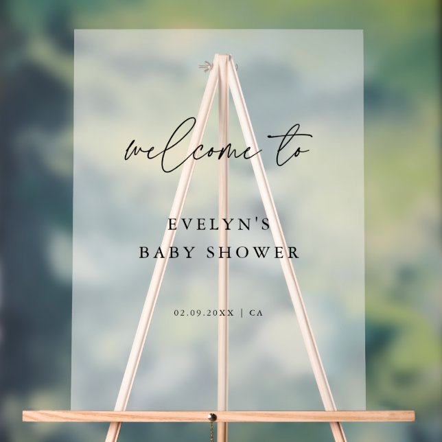 Simple Modern Script Frosted Baby Shower Welcome Acrylic Sign (Neutral)