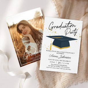 Simple Modern Script Grad Photo Graduation Party Invitation