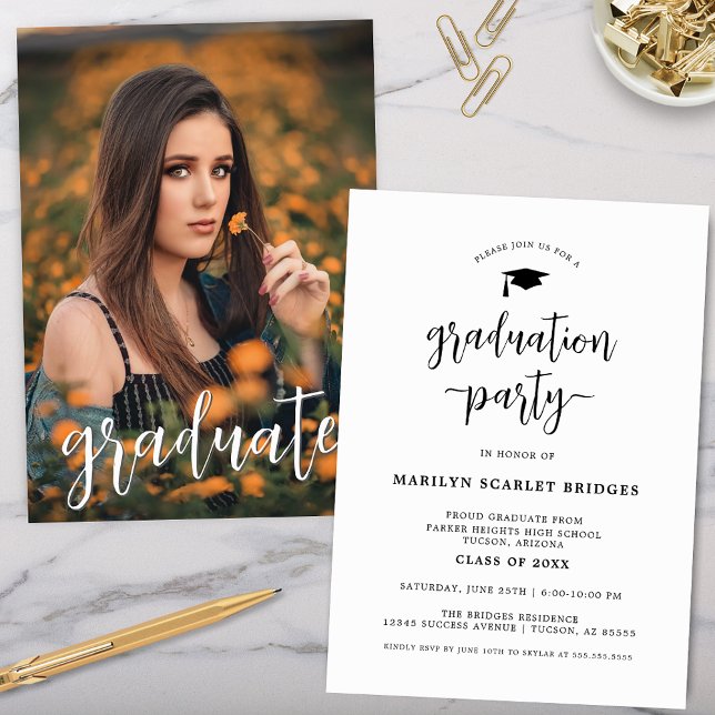 Simple Modern Script Graduation Invitation (Modern simple script graduation invitation for high school or college graduate grad party invites)
