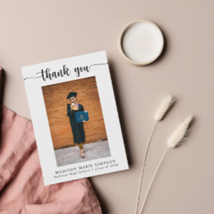 Simple Modern Script Graduation Photo Thank You Card