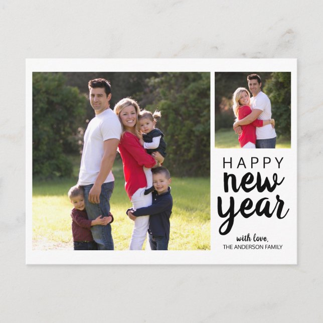 Simple Modern Script Happy New Year Photo Postcard (Front)