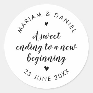 Simple Modern Script Heart Sweet Ending Wedding Classic Round Sticker