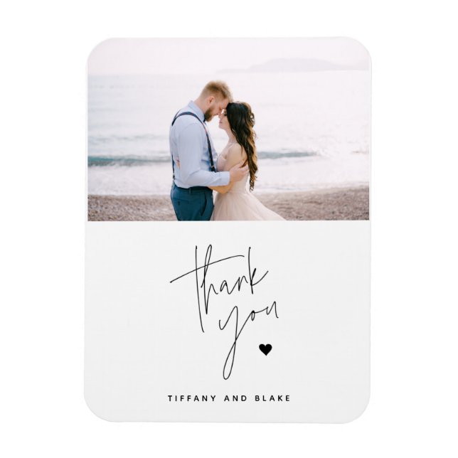 Simple Modern Script Heart Wedding Photo Thank You Magnet (Vertical)