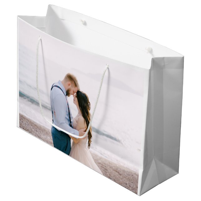 Simple Modern Script Heart Wedding Thank You Large Gift Bag (Front Angled)