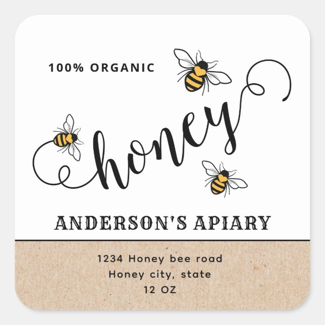 Simple Modern script Honey bee apiary Square Sticker (Front)