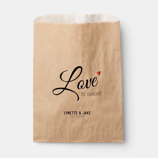 Simple Modern Script Love is Sweet Heart Wedding Favour Bags (Front)