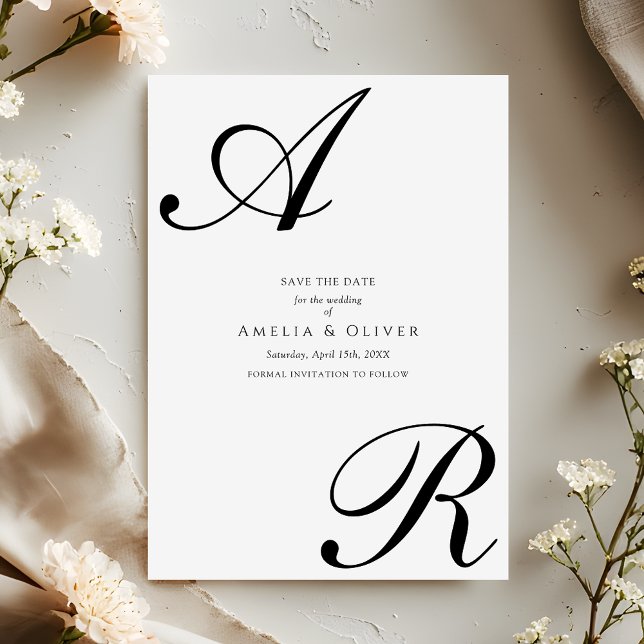 Simple Modern Script Monogram Wedding Save The Date (Creator Uploaded)