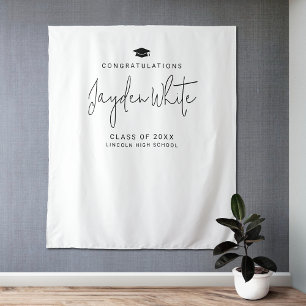 Simple Modern Script Name Graduation Party Tapestry