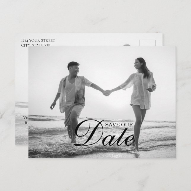 Simple Modern Script Overlay Photo Save the Date Announcement Postcard (Front/Back)