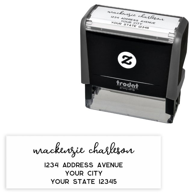 Simple Modern Script Personalized Return Address Self-inking Stamp (Simple modern script font personalized custom name address self inking stamp)