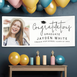 Simple Modern Script Photo Graduation Party Banner