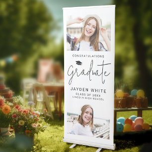 Simple Modern Script Photo Graduation Party Retractable Banner