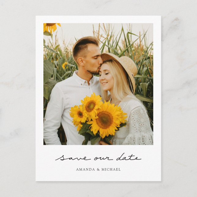 Simple Modern Script Photo Save the Date Wedding Announcement Postcard (Front)