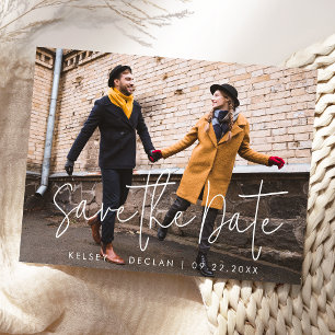Simple Modern Script Photo Wedding Save the Date  Postcard