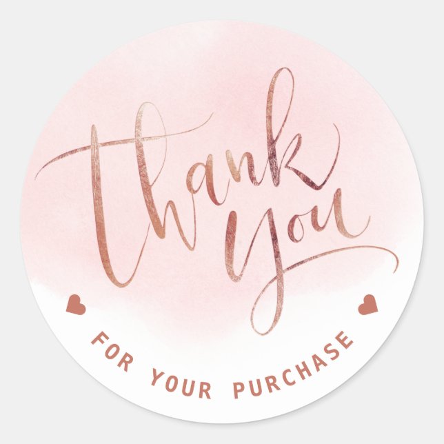 Simple modern script rose gold business thank you classic round sticker (Front)