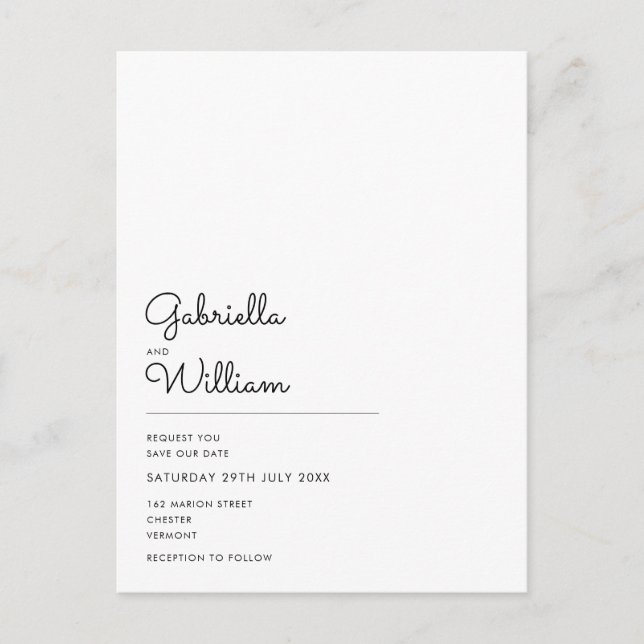 Simple Modern Script Save the Date Postcard (Front)