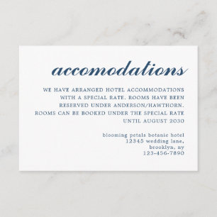 Simple Modern Script Wedding Accommodation Blue Enclosure Card