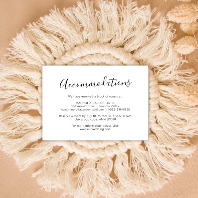 Simple Modern Script Wedding Hotel Accommodations Enclosure Card (Creator Uploaded)