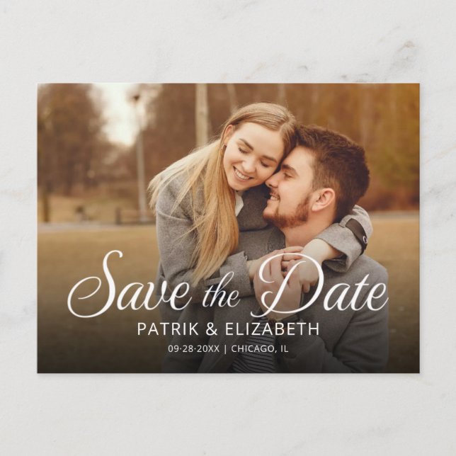Simple Modern Script Wedding Save The Date Photo Postcard (Front)
