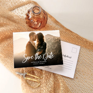 Simple Modern Script Wedding Save The Date Photo Postcard