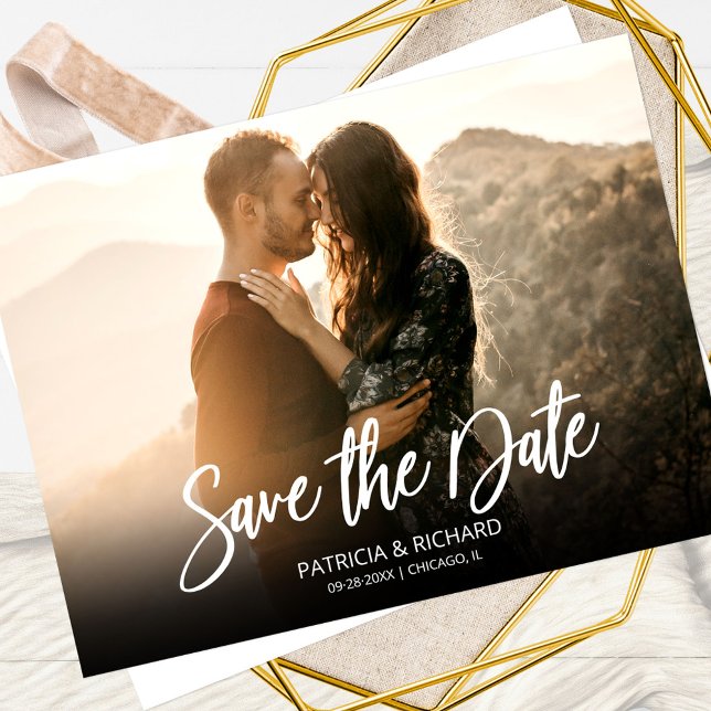 Simple Modern Script Wedding Save The Date Photo Postcard (Creator Uploaded)