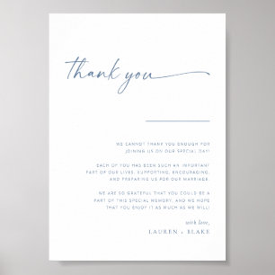 Simple Modern Script Wedding Thank You Sign Blue
