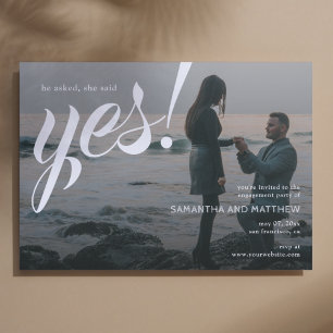 Simple Modern She Said Yes Photo Engagement Party Invitation