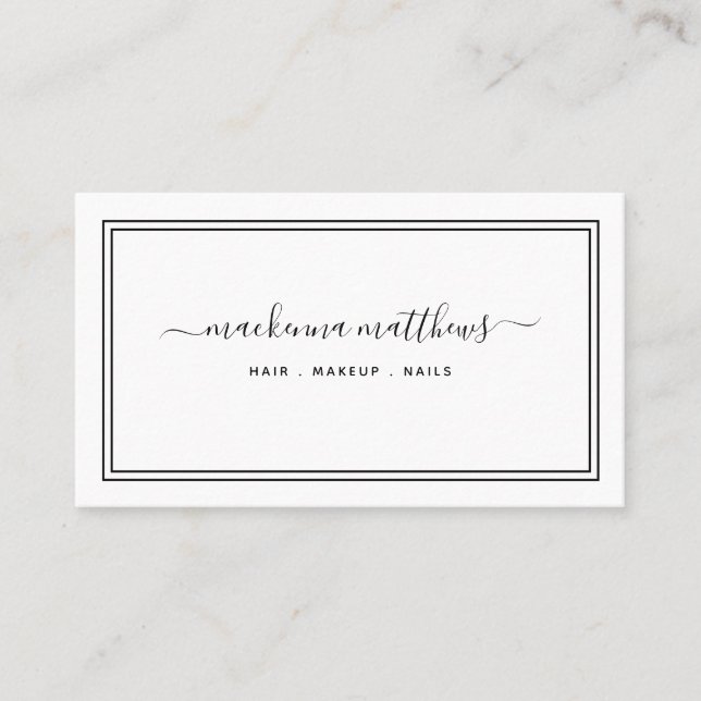 Simple Modern Signature Script Hair Stylist Salon Business Card (Front)