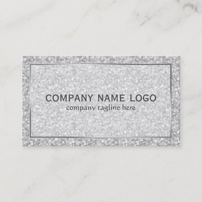 Simple Modern Silver Grey Glitter & Sparkles Business Card (Front)