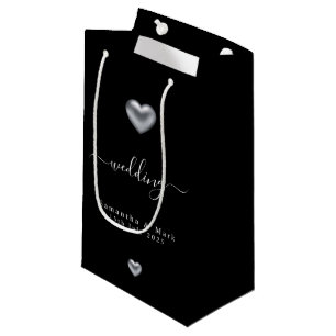 Simple Modern Silver Heart Wedding Small Gift Bag
