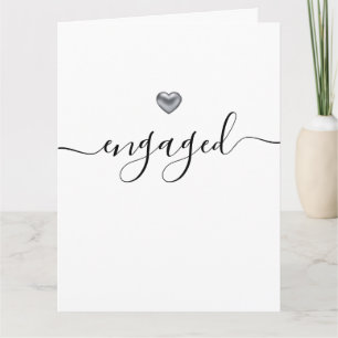 Simple Modern Silver Heart White Engaged Card