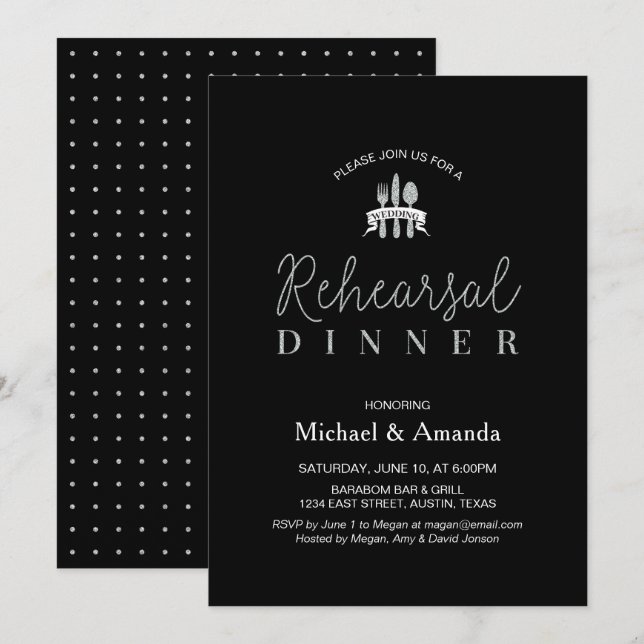 Simple Modern Silver Wedding Rehearsal Dinner Card (Front/Back)