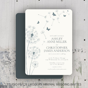 Simple Modern Slate Grey Dandelion Wedding Invitation