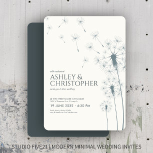 Simple Modern Slate Grey Dandelion Wedding Invitation