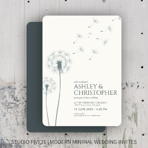 Simple Modern Slate Grey Dandelion Wedding Invitation