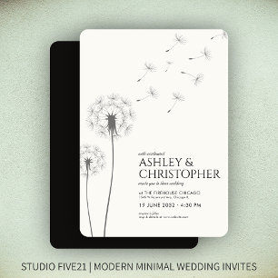 Simple Modern Smoke Black Dandelion Wedding Invitation