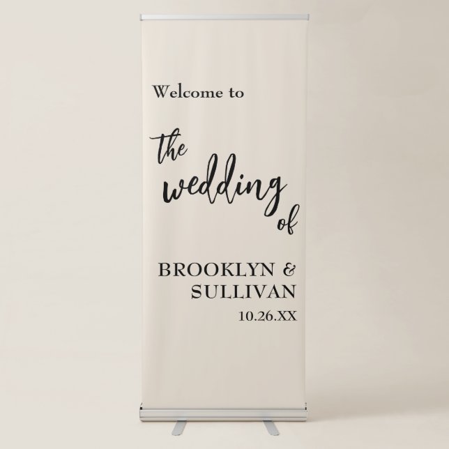 Simple, Modern Soft Cream Wedding Welcome Retractable Banner (Front)