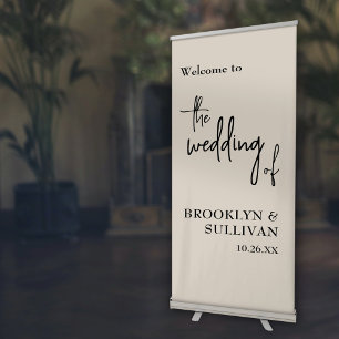 Simple, Modern Soft Cream Wedding Welcome Retractable Banner