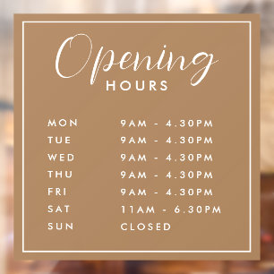 Simple Modern Store Opening Hours gold Window Cling