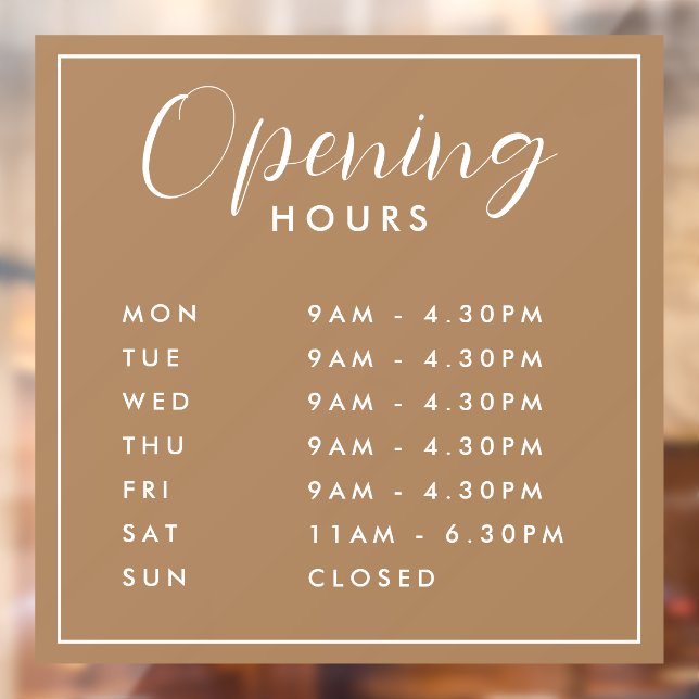 Simple Modern Store Opening Hours gold Window Cling (Sheet 2)